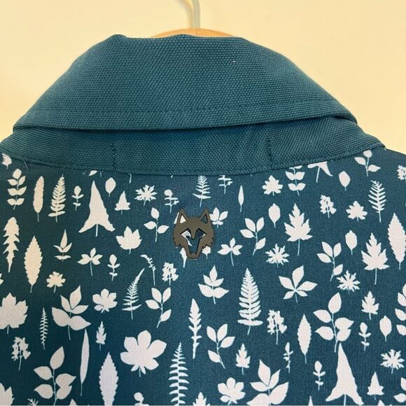 Greyson Magical Ferns Polo Shirt Mens Small Orca Blue Wolf Logo Golf Stretch - Picture 6 of 8